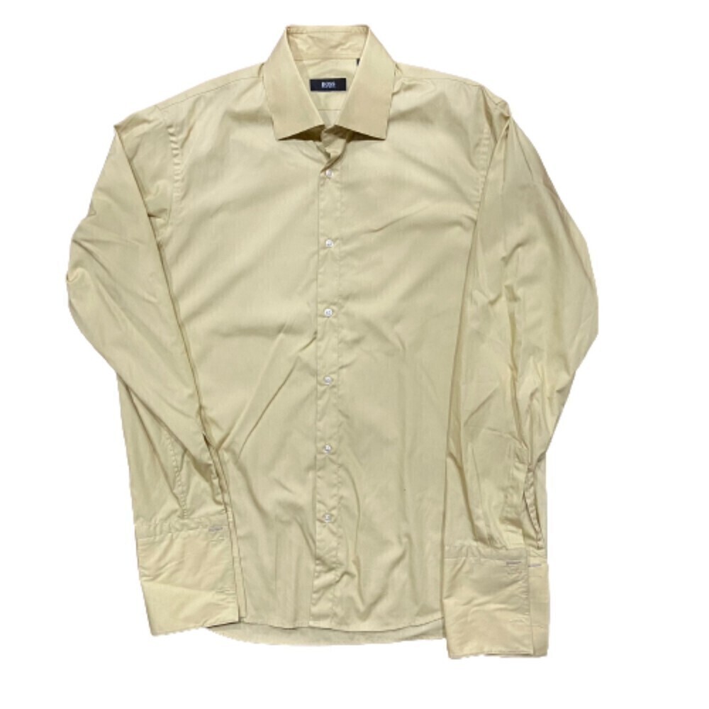 Hugo Boss Tan Beige Button Down Dress Shirt Cufflinks Men's Size Medium